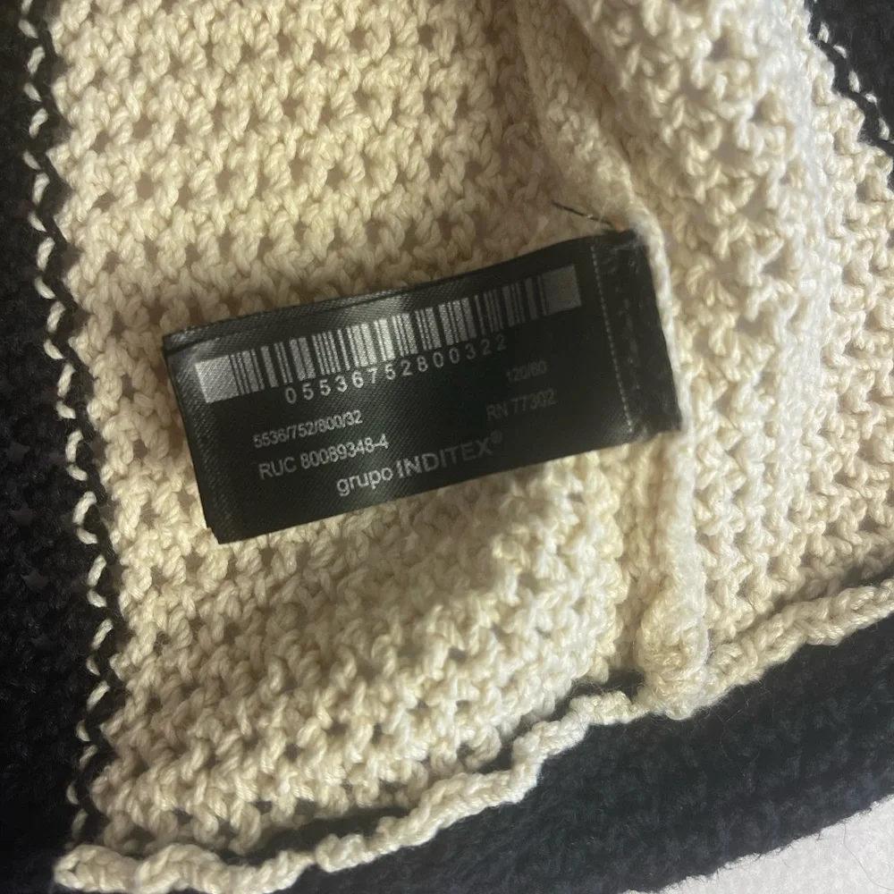 Zara Girls Size 6-7 Chunky Cotton Knit Cardigan Sweater Cream Ivory Black Stripe